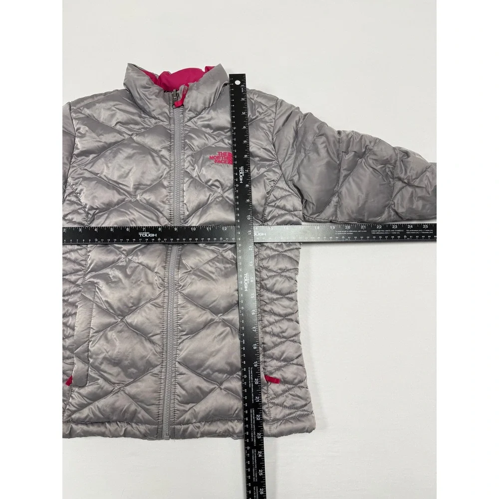 The North Face 550 Fill Down Puffer Jacket‎ Girls L 14-16 Silver Pink Zip Up
